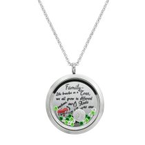 Family Tree Love Heart Round Floating Locket Crystals Charm Necklace Pendant