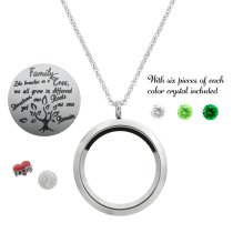 Family Tree Love Heart Round Floating Locket Crystals Charm Necklace Pendant