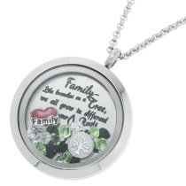 Family Tree Love Heart Round Floating Locket Crystals Charm Necklace Pendant