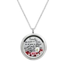 Family Tree Love Heart Round Floating Locket Crystals Charm Necklace Pendant