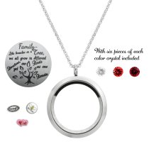 Family Tree Love Heart Round Floating Locket Crystals Charm Necklace Pendant