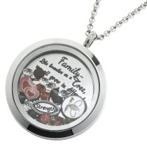 Family Tree Love Heart Round Floating Locket Crystals Charm Necklace Pendant
