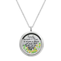 Family Tree Love Heart Round Floating Locket Crystals Charm Necklace Pendant