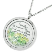 Family Tree Love Heart Round Floating Locket Crystals Charm Necklace Pendant