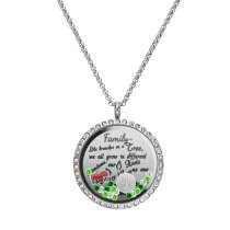 Family Tree Love Heart Round Floating Locket Crystals Charm Necklace Pendant