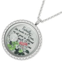 Family Tree Love Heart Round Floating Locket Crystals Charm Necklace Pendant