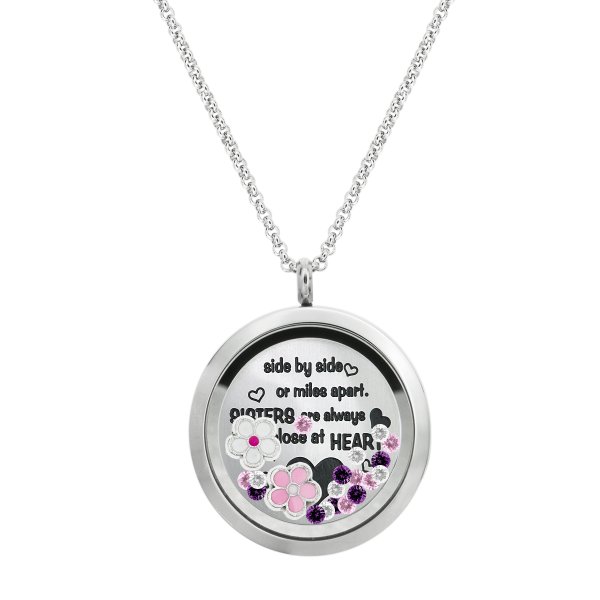 Side ... Sister Are Always Close At Heart Family Daisy Flower Floating Locket Crystals Charm Necklace Pendant