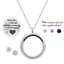 Side ... Sister Are Always Close At Heart Family Daisy Flower Floating Locket Crystals Charm Necklace Pendant