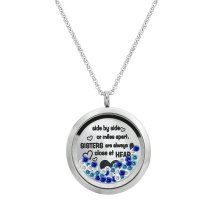 Side ... Sister Are Always Close At Heart Family Daisy Flower Floating Locket Crystals Charm Necklace Pendant
