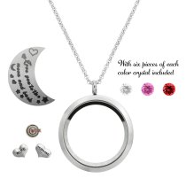 Love You to the Moon and Back Wife Husband Marriage Floating Locket Crystal Charm Necklace Pendant 30mm