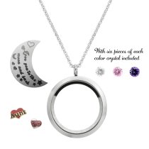 Love You to the Moon and Back Aunt Niece Family Floating Locket Crystal Chain Necklace Pendant 30mm