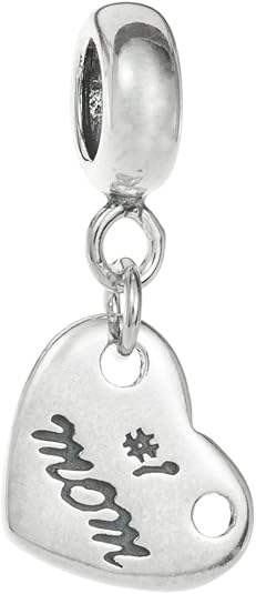 Antique Sterling Silver Love Heart Best #1 Mom Dangle Bead for European Charm Bracelets