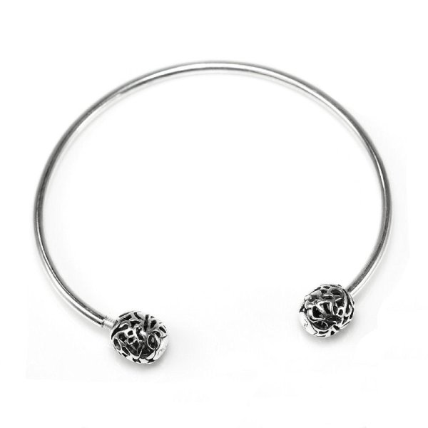 Sterling Silver Butterfly Balls Bangle Bracelet for European Bead Charms, 6.5" to 8.5"