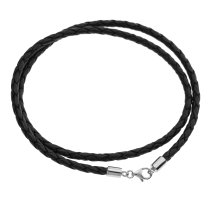 Sterling Silver Black Braided leather cord 3mm choker necklace 22″ for European Bead Charms