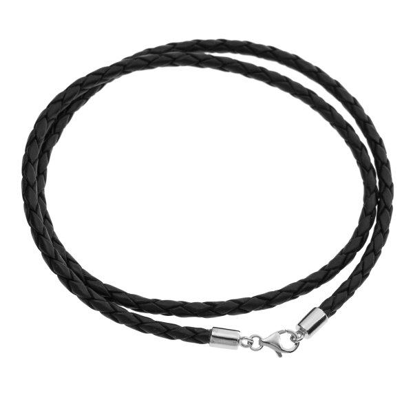 Sterling Silver Black Braided leather cord 3mm choker necklace 22" for European Bead Charms