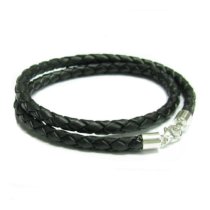 Sterling Silver Black Braided leather cord 3mm choker necklace 22" for European Bead Charms