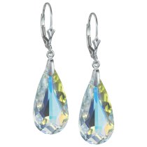 Sterling Sivler Teardrop Clear AB Crystals Leverback Dangle Earrings Using Swarovski Elements Crystal