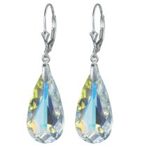Sterling Sivler Teardrop Clear AB Crystals Leverback Dangle Earrings Using Swarovski Elements Crystal