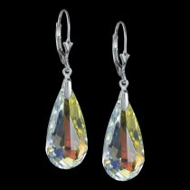 Sterling Sivler Teardrop Clear AB Crystals Leverback Dangle Earrings Using Swarovski Elements Crystal
