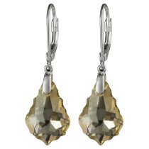 Sterling Silver Baroque Golden Shadow Crystals Leverback Dangle Earrings Using Swarovski Elements