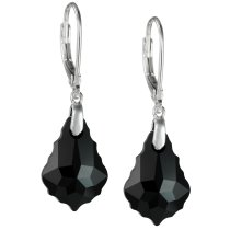 Sterling Silver Baroque Jet Black Crystals Leverback Dangle Earrings Using Swarovski Elements