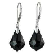 Sterling Silver Baroque Jet Black Crystals Leverback Dangle Earrings Using Swarovski Elements