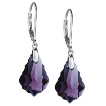 Sterling Silver Baroque Amethyst Purple Crystals Leverback Dangle Earrings Using Swarovski Elements