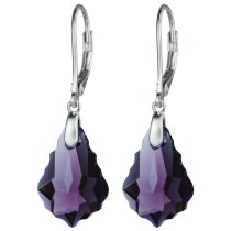 Sterling Silver Baroque Amethyst Purple Crystals Leverback Dangle Earrings Using Swarovski Elements