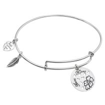 Sterling Silver Aunt Niece Heart Dangle Charm Adjustable Wire Bangle Bracelet