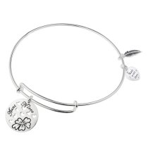 Sterling Silver Aunt Niece Heart Dangle Charm Adjustable Wire Bangle Bracelet