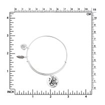 Sterling Silver Love Music Heart Feather Dangle Charm Expandable Bangle Bracelet
