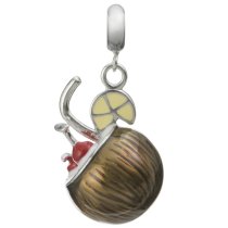 Rhodium on 925 Sterling Silver Coconut Cocktail Drink Enamel Dangle for European Charm Bracelet