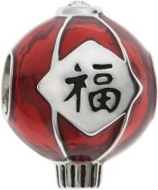 Rhodium on 925 Sterling Silver Chinese Red Lantern Fortune Enamel Clear CZ Crystal Bead for European Charm Bracelets