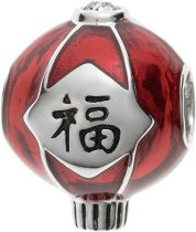 Rhodium on 925 Sterling Silver Chinese Red Lantern Fortune Enamel Clear CZ Crystal Bead for European Charm Bracelets