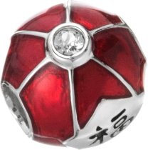 Rhodium on 925 Sterling Silver Chinese Red Lantern Fortune Enamel Clear CZ Crystal Bead for European Charm Bracelets