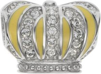 Rhodium on 925 Sterling Silver Yellow Enamel Royal King Crown Clear CZ Crystal Bead for European Charm Bracelets