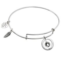Sterling Silver Imitation Birthstone April Charm Bangle Bar Adjustable Bracelet