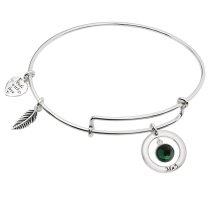 Sterling Silver Imitation Birthstone May Charm Bangle Bar Adjustable Bracelet