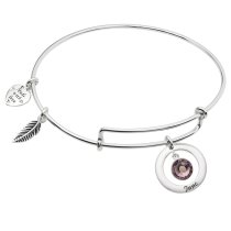 Sterling Silver Imitation Birthstone June Charm Bangle Bar Adjustable Bracelet