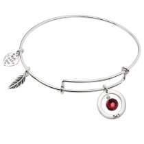 Sterling Silver Imitation Birthstone July Charm Bangle Bar Adjustable Bracelet