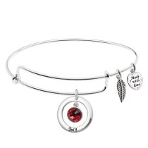 Sterling Silver Imitation Birthstone July Charm Bangle Bar Adjustable Bracelet