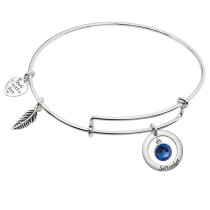 Sterling Silver Imitation Birthstone September Charm Bangle Bar Adjustable Bracelet