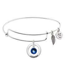 Sterling Silver Imitation Birthstone September Charm Bangle Bar Adjustable Bracelet