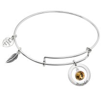 Sterling Silver Imitation Birthstone November Charm Bangle Bar Adjustable Bracelet