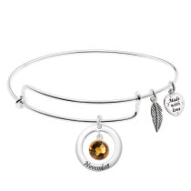 Sterling Silver Imitation Birthstone November Charm Bangle Bar Adjustable Bracelet
