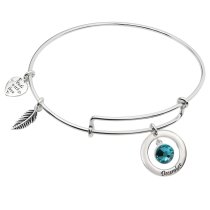 Sterling Silver Imitation Birthstone December Charm Bangle Bar Adjustable Bracelet