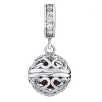 Rhodium on 925 Sterling Silver January Imitation Birthstone Red Love Dangle Bead for European Charm Bracelets