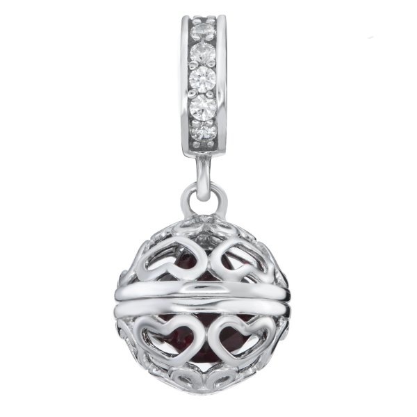 Rhodium on 925 Sterling Silver January Imitation Birthstone Red Love Dangle Bead for European Charm Bracelets