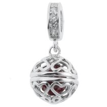 Rhodium on 925 Sterling Silver January Imitation Birthstone Red Love Dangle Bead for European Charm Bracelets