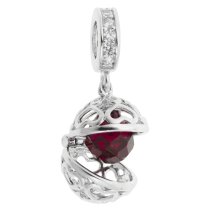 Rhodium on 925 Sterling Silver January Imitation Birthstone Red Love Dangle Bead for European Charm Bracelets